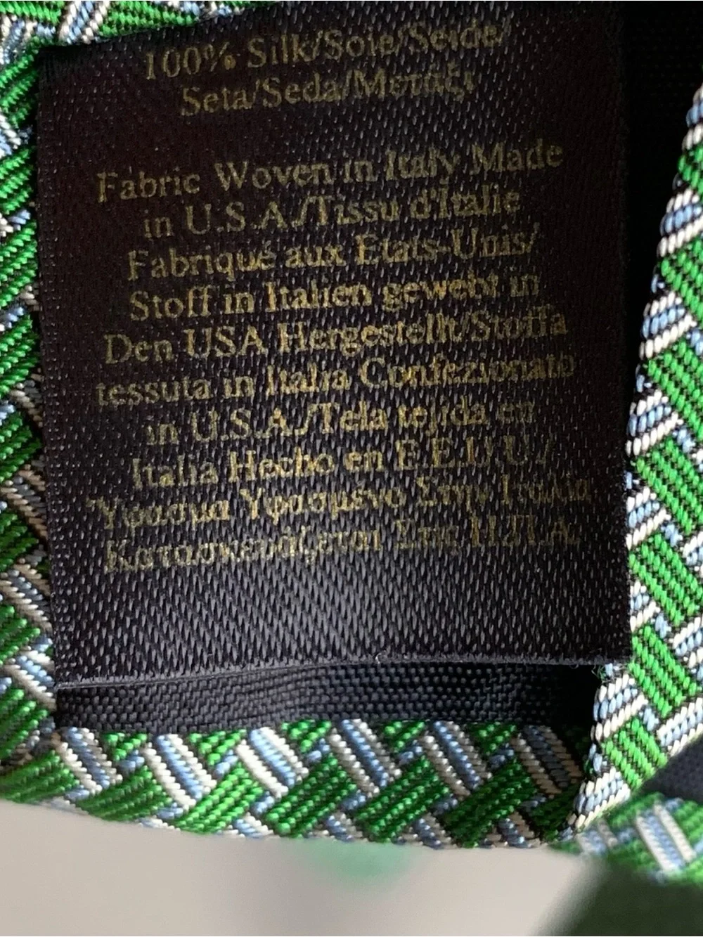 Brooks Brothers Makers Mens Silk Tie Green Geometric Italy Woven USA 58x3.5